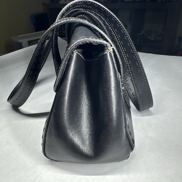 Y2k vintage pebble black leather FOSSIL Satchel PURSE handbag/tote #ZB9061 - Picture 3 of 9